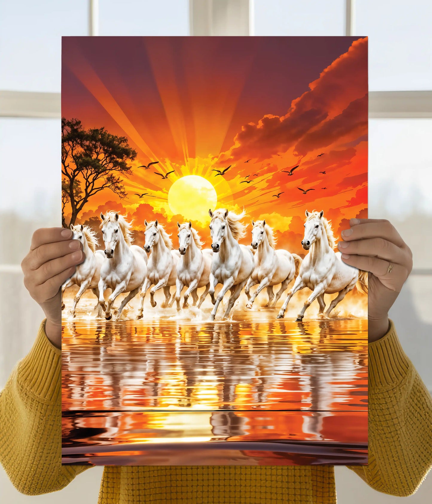 7 Running White Horses Sunrise Poster