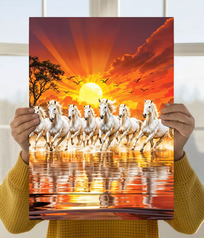 7 Running White Horses Sunrise Poster